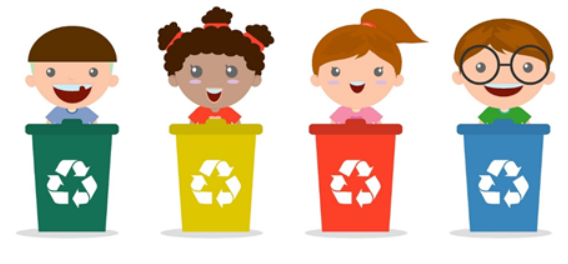 Four school children learning to recycle